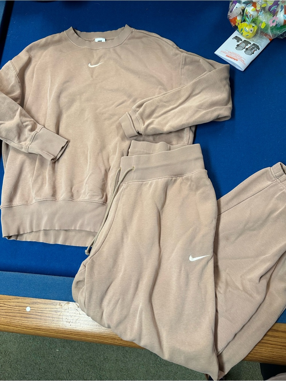 Nike Beige Crewneck Sweatshirt with White Swoosh